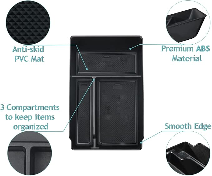 BestEvMod for Ioniq5 Armrest Storage Box Center Console Organizer Tray Interior Accessories with Rubber Black Trim Compatible with Hyundai Ioniq 5 2022-2026 Accessories(V2)