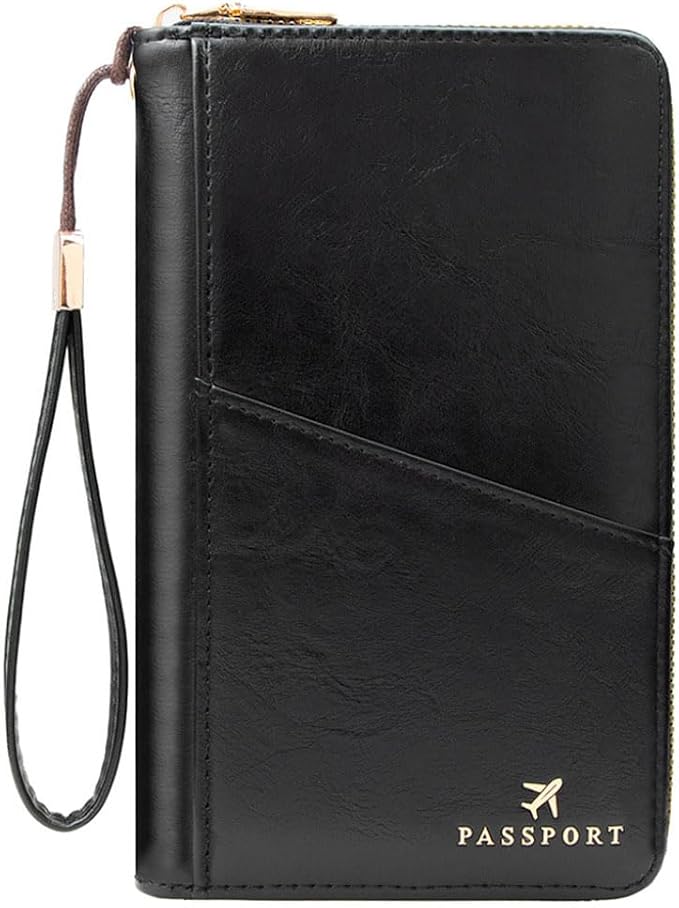 Family Passport Holder for Travel Women and Men RFID Passport Holder with Zipper Passport Case Passport cover Passport Wallet Travel Essentials and Accessories(1-2, Black)