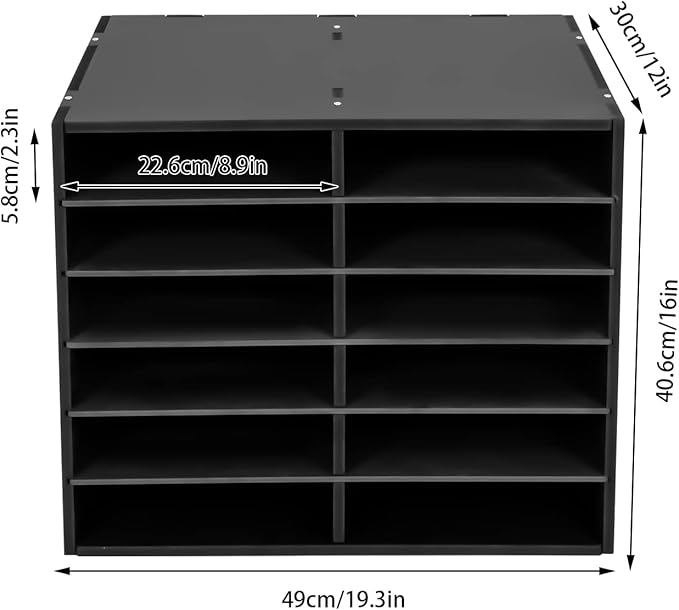 Literature Organizer 12 Slots, Compartments Mail Sorter Organizer, Adjustable Desktop File Organizer with Removable Shelves, Paper Organizer for Home Office School (Black, 12 Slots)