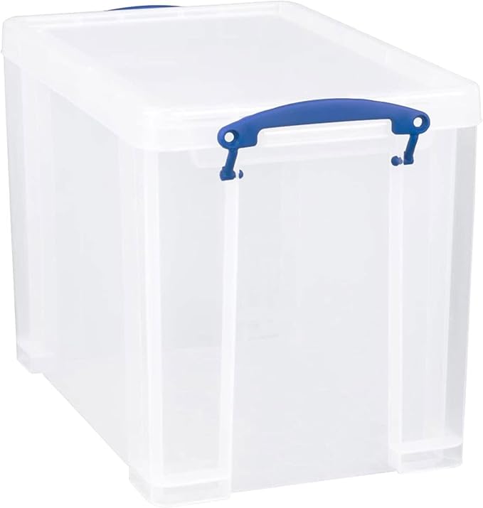 Really Useful Box 19 Liter Plastic Stackable Storage Container with Snap Lid & But-in Clip Lock Handles for Home or Office Organization, Clear