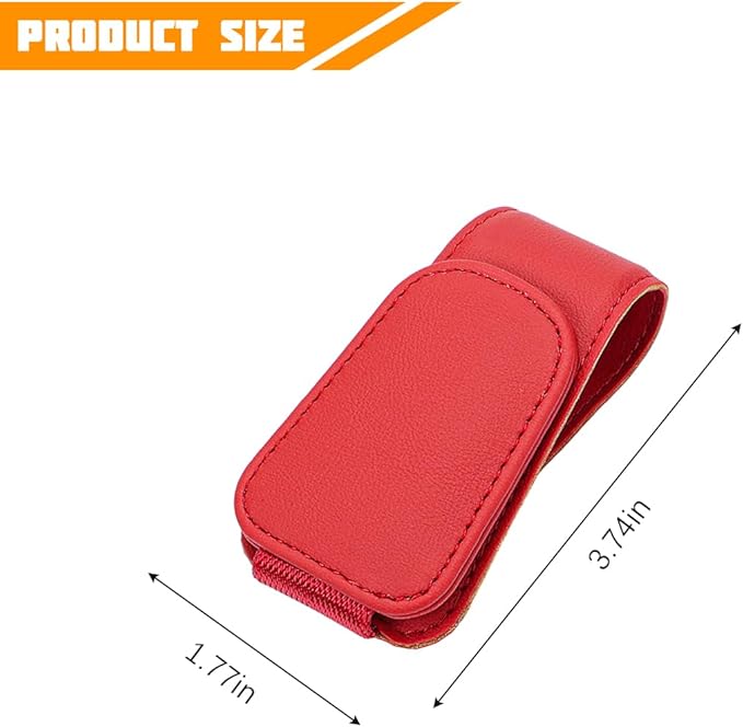 Sunglasses Holder for Car Visor, Microfiber Leather Magnetic Sun Visor Eyeglasses Hanger & Ticket Card Clip, Multi-Function Automotive Interior Glasses Mount, Universal Fit (Red)