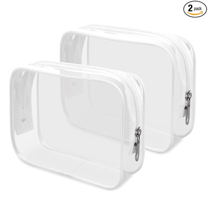Wedama TSA Approved Toiletry Bag, Cosmetic Bags 2 Pack with Zipper Carry on Airline Airport Travel Accessories, PVC Makeup Bags for Travel, Quart Size Travel Bags for Men and Women-White