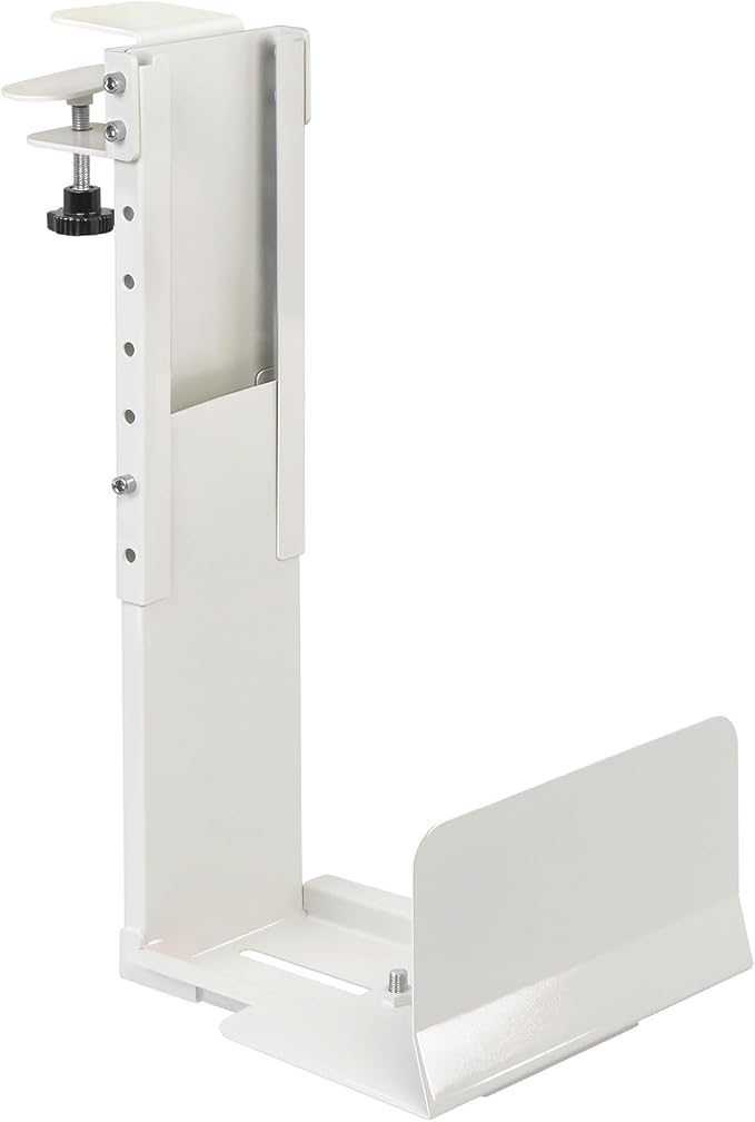 TooCust Adjustable Under Desk PC Mount, Heavy Duty No Drilling Clamp Mount on Desk Fits Most PC Tower 14.5”-22.4” (H) , Thickened & Ultra Strong CPU Holder for Standing Desk & Home Office, White