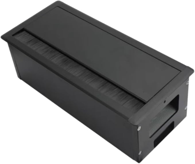 Desk Threading Box Aluminum Alloy Rectangular Wire Organizer with Cable Hole Cover Cord Grommet Storage Box Space Saving Cushioning Structure, Black