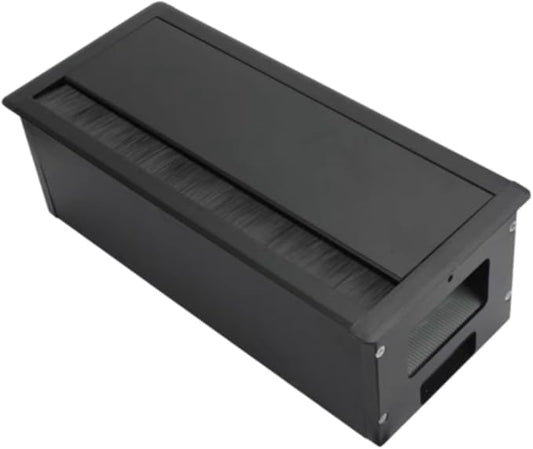 Desk Threading Box Aluminum Alloy Rectangular Wire Organizer with Cable Hole Cover Cord Grommet Storage Box Space Saving Cushioning Structure, Black
