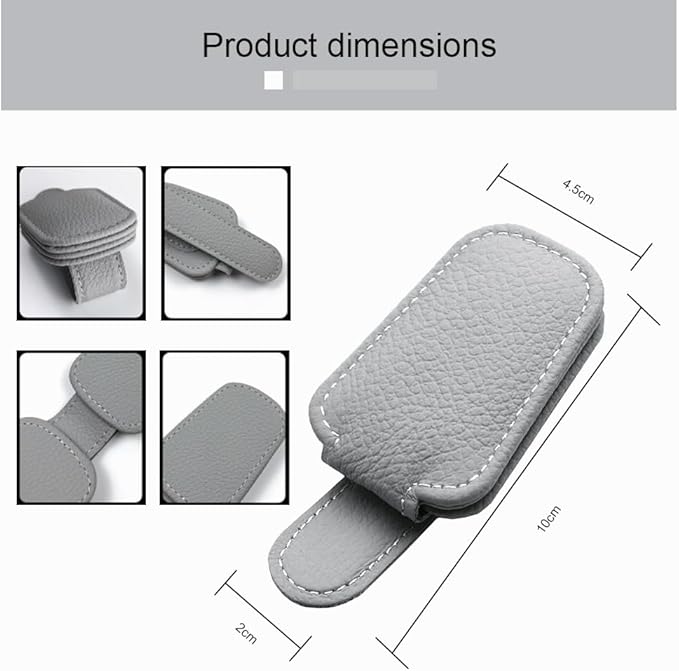 Sunglass Holder for Car Clip for Car Visor Upgrade Magnetic Leather Visor Sunglasses Clip Ticket Holder，2 Packs(Grey 2PCS)