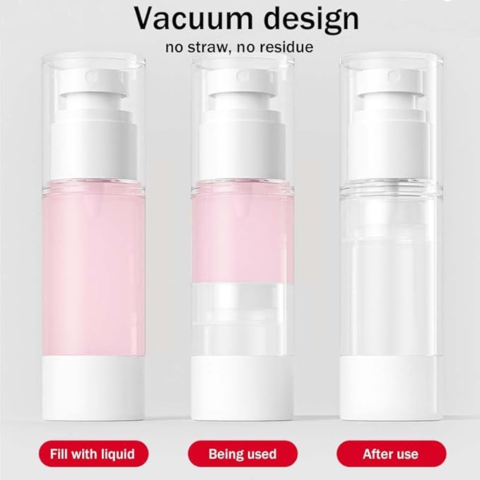 4 Pack Airless Pump Bottles, 1 oz Leakproof Travel Bottles with Pump for Toiletries, Small Empty Containers with Lids for Lotion Creams Serum Skin Care Shampoo Cosmetic Moisturizer Dispenser, Clear