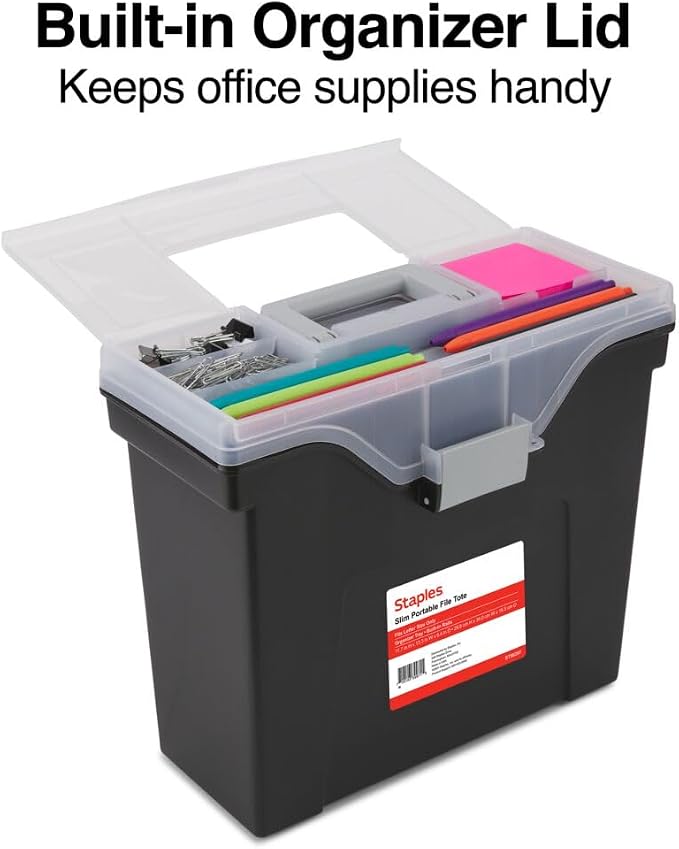 STAPLES Slim Portable File Tote, Letter Size, Black, 5/Carton