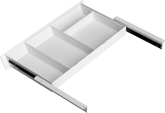 White Under Desk Drawer with Removable Tray, 22.4" Wide 2-in-1 Organizer – 60° Ergonomic Tilt, 4-Compartment Insert for Pens, Phones & Cables, Ball Bearing Slides, for Home Office & Student Desk