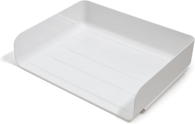 TRU RED Side‑Load Stackable Plastic Letter Tray, White – Desktop Paper Organizer for Office Files & Documents