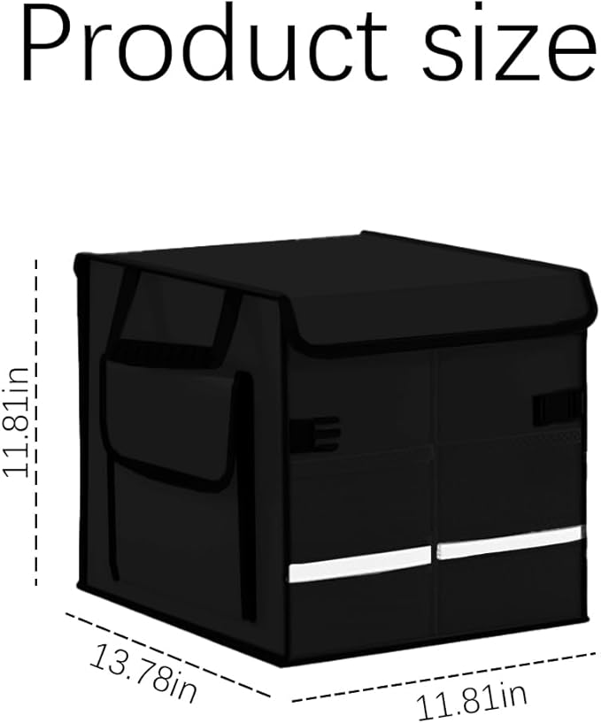 Car Trunk Organizer, Multi-Compartment Collapsible Vehicle Cargo Storage Organizer with Lid, Non Slip Waterproof Storage Box with Reinforced Handles, Universal Automotive Accessories (Black)