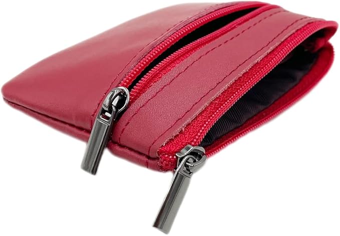 Freezx Women Genuine Leather Coin Pouch Zip Mini Purse Wallet Key Chain Double Zipper
