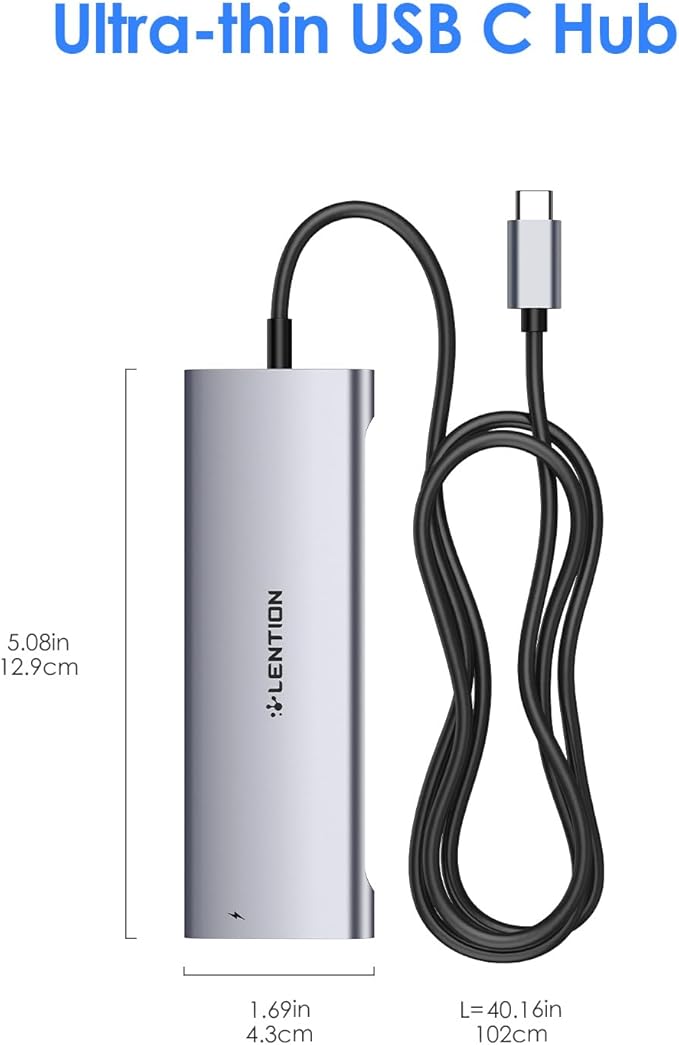 LENTION 8-in-1 USB C Hub, Docking Station with 3.3FT Long Cable, 4K HDMI, USB A&C, SD/TF Card Reader, Aux, 100W PD Charging, for MacBook Pro/Air, Dell, HP, Chromebook, Steam Deck (C37-1M, Space Gray)