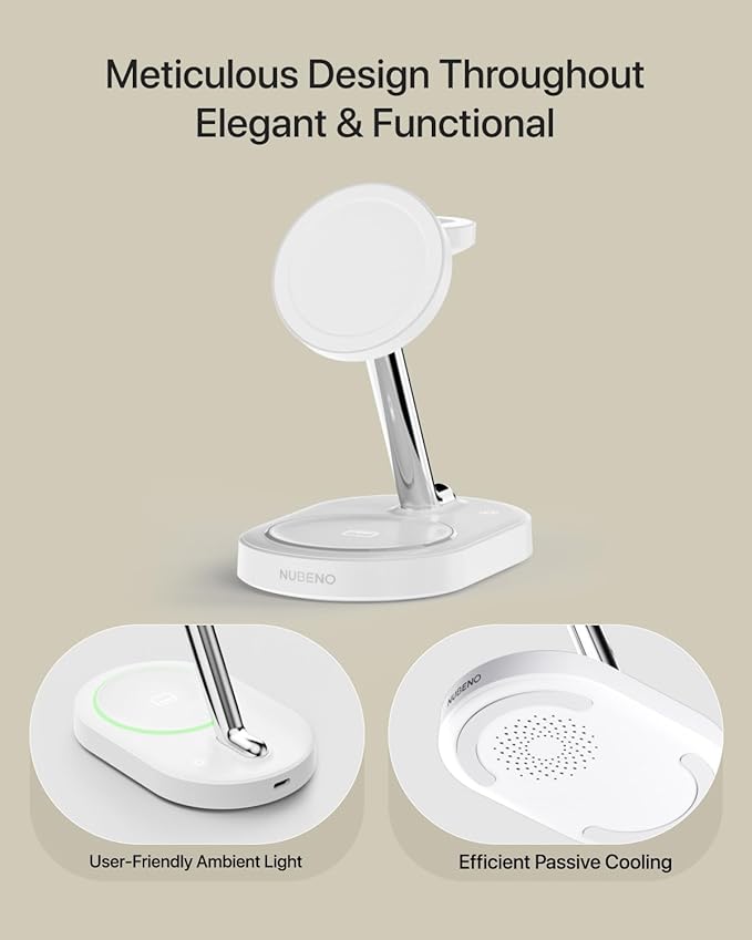 Fast Charging Station for iPhone 16/16 Pro/16 Pro Max, Wireless Charger Station for MagSafe iPhones, 3 in 1 Magnetic Charger Stand for iPhone 16/15/14/13/12 Series, Apple Watch & AirPods.(White)