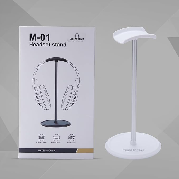 Headphone Stand for Desk, Top Curved U-Shaped Headset Holder with TPU Flexible Headrest, Aluminum Alloy Rod & ABS Solid Base with Non-Slip Silicone Under The Base, (White)