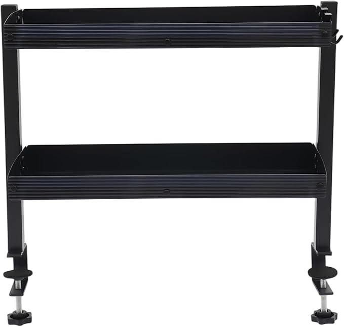 Clamp On Desk Shelf 2-Tier Shelving Unit for Office Desk Gaming Accessories,Tabletop Book Storage Rack for Top & Under of Desk (Black)