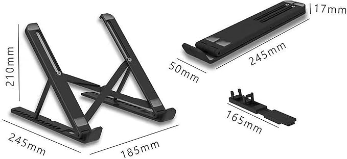 Laptop Stand for Desk with Phone Holder,Anti-Slip Foldable Laptop Riser,Adjustable Portable Stand,Compatible with MacBook Air Pro, HP, Lenovo, Dell, More 10 to 17” Laptops and Tablets (Black)