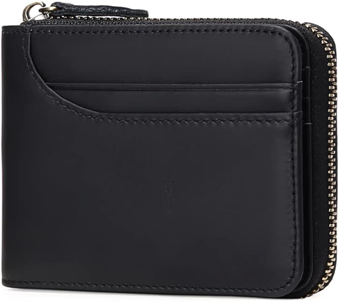 GOIACII Wallets for Men Genuine Leather Front Pocket Wallet RFID Zip Around Bifold Credit Card Holder | RFID, Zip Around, Bifold, Credit Card Holder