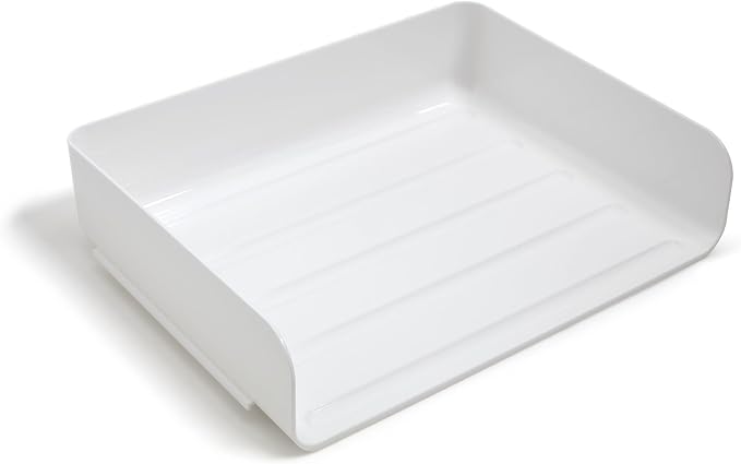 TRU RED Side‑Load Stackable Plastic Letter Tray, White – Desktop Paper Organizer for Office Files & Documents