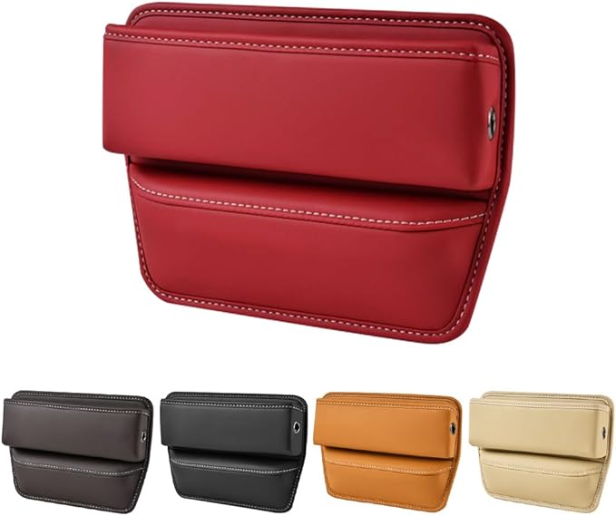 Kewucn Car Seat Gap Organizer, Adjustable Leather Front Seat Gap Filler Storage Box, Multifunctional Auto Console Side Pocket Organizer for Phone Glasses Key Card, Car Accessories (Red)