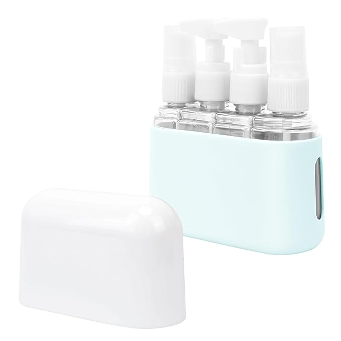 Skycase Travel Bottles - Leak Proof Refillable Tsa Approved Travel Size Toiletries, 4 in 1 Liquid Bottles Containers with Labels and Funnel Airplane Accessories Kits for Lotion Liquid (Blue)