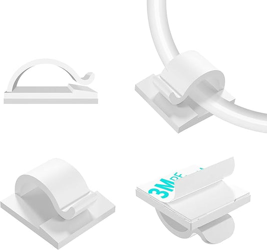 LinkDocs Cable Clips White, Adhesive Cord Clips, Cable Staples Outdoor Cable Management Wire Organizer Cord Holder for Under Desk, Car, Wall, TV PC Ethernet Cable (30 PCS White)