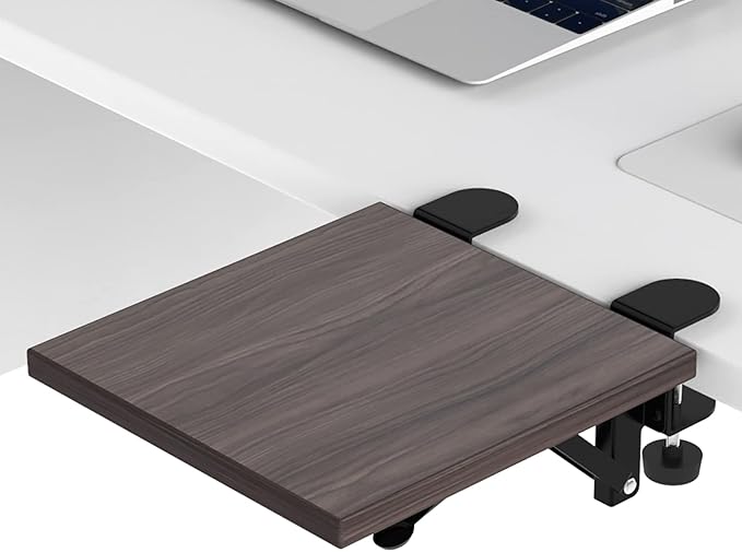 Ergonomics Desk Extender Tray, 9.5x9.1" Punch-Free Clamp on, Foldable Keyboard Drawer Tray, Table Mount Arm Wrist Rest Shelf, Computer Elbow Arm Support