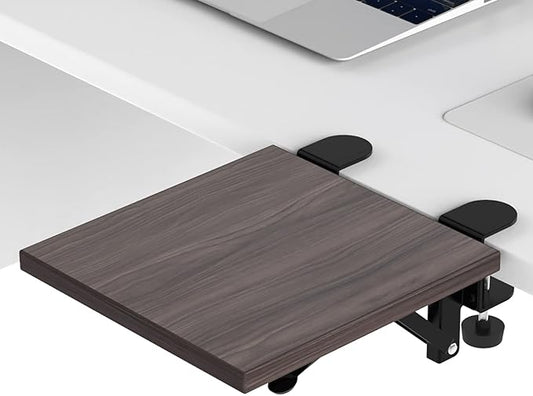 Ergonomics Desk Extender Tray, 9.5x9.1" Punch-Free Clamp on, Foldable Keyboard Drawer Tray, Table Mount Arm Wrist Rest Shelf, Computer Elbow Arm Support