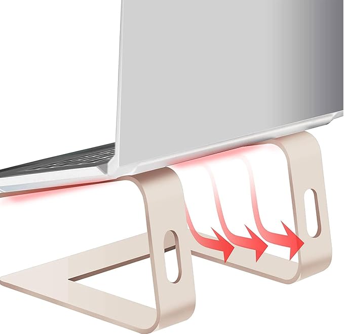 Orionstar Ergonomic Laptop Stand, Premium 5mm Aluminum Riser for 10-15.6 Inch Notebook Computer, Tool-Free Detachable Elevator Holder for Desk Office, Sturdy Riser for Eye-Level Neck Relief (Gold)