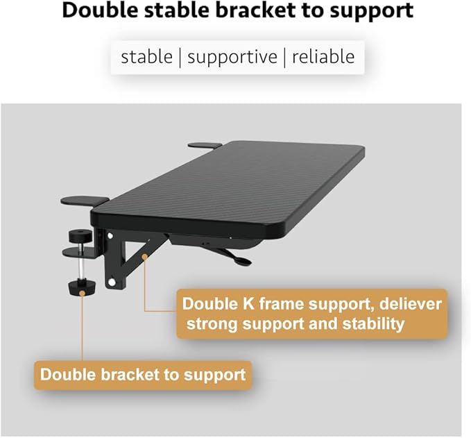 HONJIE Ergonomics Desk Extender Tray, Suitable for Office.Foldable, Punch-Free Clamp on.Computer Keyborad Tray, Desk Extension Board.(29.53"*9.45"(75cm*24cm), Carbon)