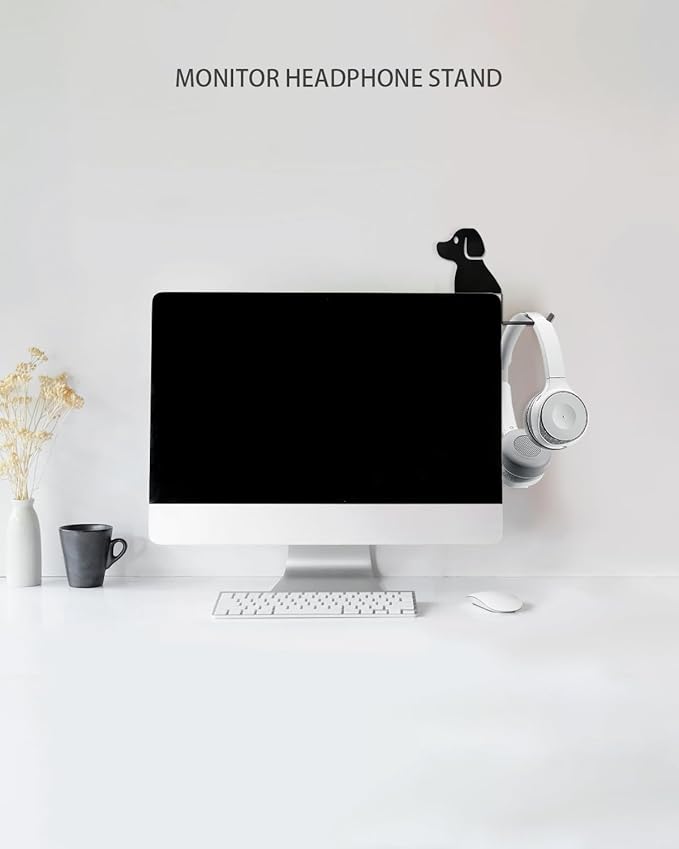 Monitor Stand, Puppy Tail Hook for Headphone, Saves Desk Space and Protects Headphones, Organizer Decorative Hanger for Hanging Keys Cables and More (Black)