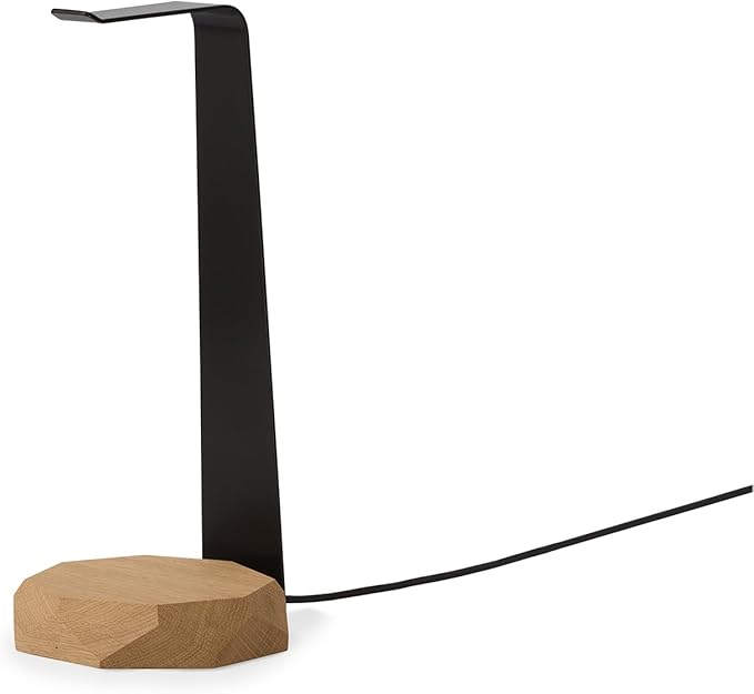 Oakywood 2-in-1 Wooden Headphone Stand with Wireless Charging - Wood Headphone Holder ??Stainless-Steel Base ??Handcrafted Headphones Stand for Desk - Qi-Compatible Wireless Charging ??Oak