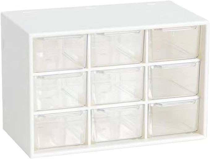 MSUIINT Desk Organizers, 9 Drawers Desktop Organizer, Dustproof Small Organizer with Drawers, Multifunctional Easy to Clean Desk Storage Box for Jewelry Makeup