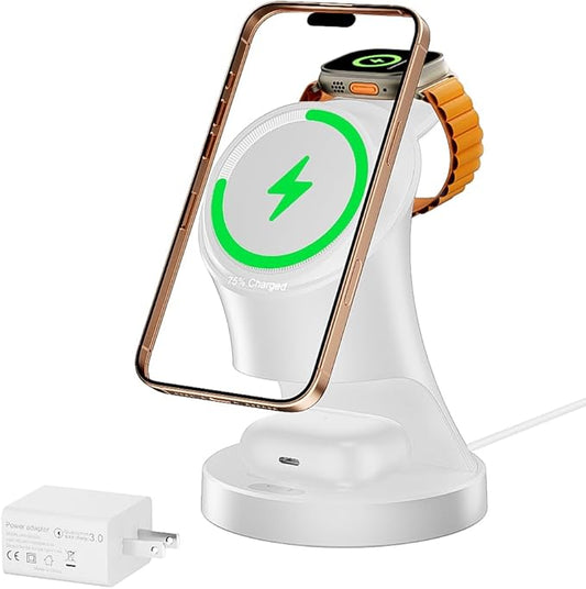 3 in 1 Wireless Charging Station for Apple Devices,Magsafe Charger for IPhone17 16 15 14 13 12 Wireless Charger Station for AirPods 2/3/4/Pro iWatch Ultra/11/10/9/8/7/SE/6/5/4/3/2 (Ivory White)