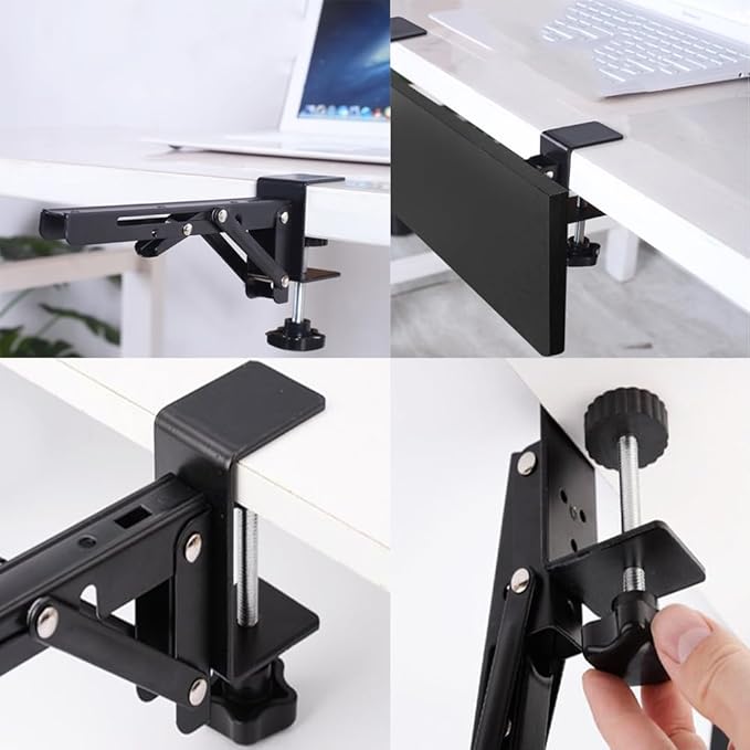 Under Desk Keyboard Tray Support Bracket Adjustable Desktop Extension Board Stand Clamp-on Keyboard Holder Arm Rest Tray Extension Plate Support Rack for Desk, NO Board/Tray, 1 Set (Style02)