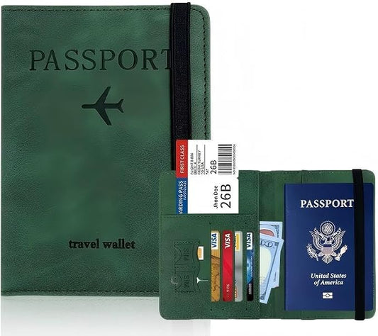 Passport Holder Travel Wallet RFID Blocking: Slim Leather Passport Cover with 4 Card Slots, Elastic Band Closure, Document Organizer for Men Women, Passport Case for International Travel