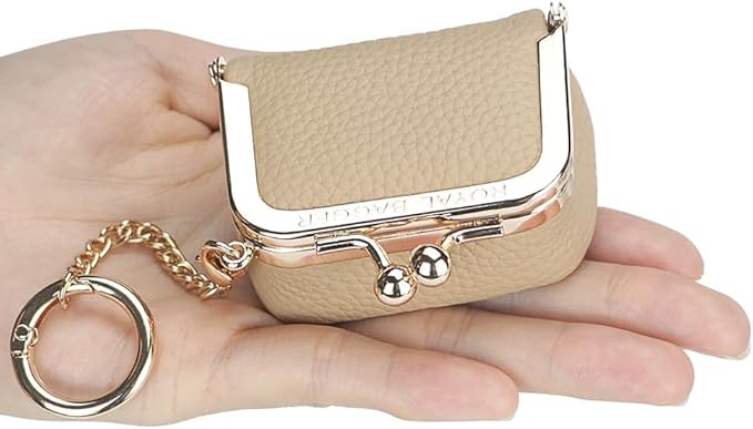 Royal Bagger Genuine Leather Mini Jewelry Women's Coin Purse Solid Color Kiss Lock Change Pouch Casual Style Small Storage Bag for Women 1894 (Wine Purple with Chain)