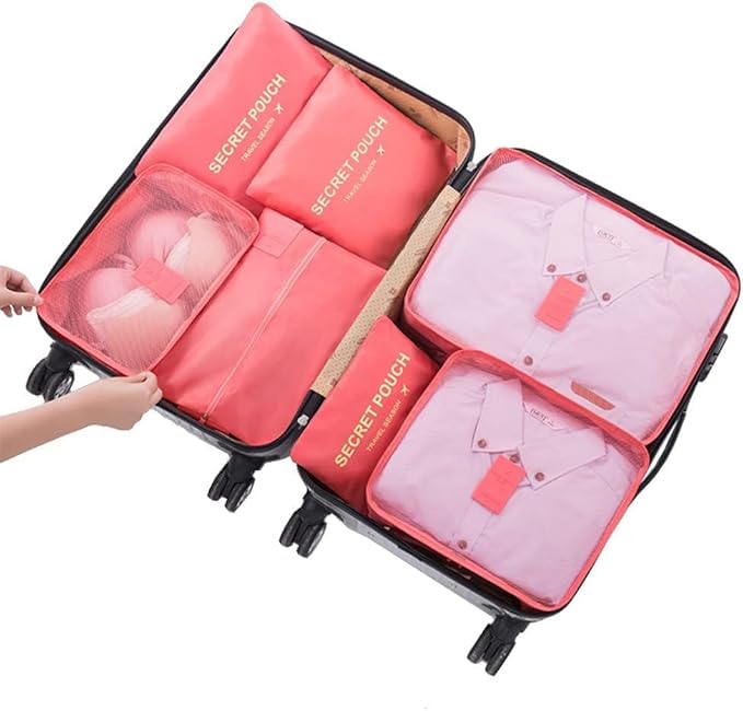 7 Set Packing Cubes Packing Organizers Travel Luggage Packing Organizers with Shoes Bag for Suitcase, Watermelon Red