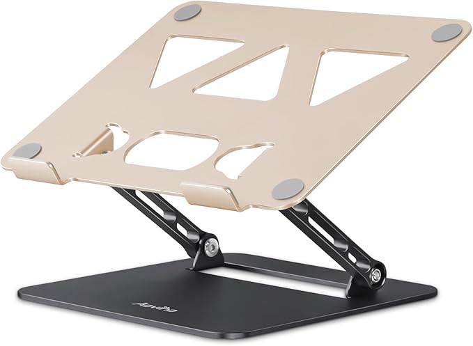 Aoviho Adjustable Laptop Stand for Desk,Portable Laptop Stand Holder and Riser,Foldable Aluminum Notebook Computer Stands for MacBook Air Pro HP Lenovo Dell Samsung, 10-15.6 inch,Moonlit Gold Noir
