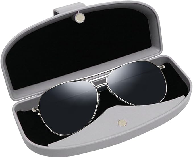 KITUREK Car Sun Visor Sunglasses Case, Glasses Storage Protective Box, Eyewear Hard Shell Eyeglasses Organizer, Magnetic Closure&Double Card Clamp (Grey)