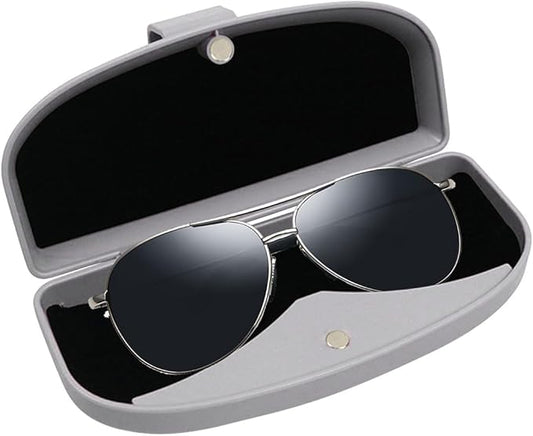 KITUREK Car Sun Visor Sunglasses Case, Glasses Storage Protective Box, Eyewear Hard Shell Eyeglasses Organizer, Magnetic Closure&Double Card Clamp (Grey)