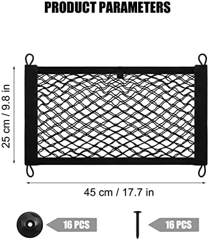 4 Pack Small Cargo Net, 17.7x9.8'' DEDC Large Storage Nets for Campervans, Double Layer Elastic Cargo Nets for RV, Boats with Mounting Screws, Hooks, Trunk Storage Net for SUV