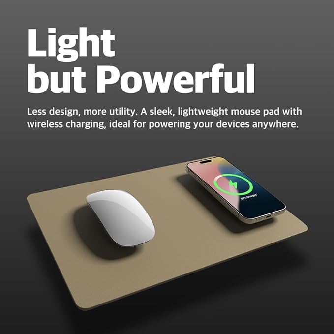 POUT H3 Wireless Charging Mouse Pad ??Qi-Enabled Fast Charger Built into Sleek Desk Mat, Compatible with Phones, Earbuds & More(Latte Cream)
