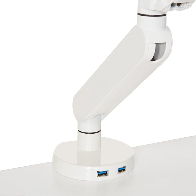 Office Star Ascend II Single Monitor Arms with Dual USB 3.0 Ports, 3-Point Rotation and VESA Mounting Bracket for 17-inch to 30-inch Monitors, White