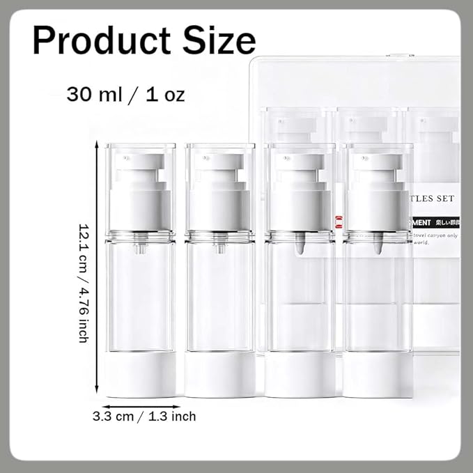4 Pack Airless Pump Bottles, 1 oz Leakproof Travel Bottles with Pump for Toiletries, Small Empty Containers with Lids for Lotion Creams Serum Skin Care Shampoo Cosmetic Moisturizer Dispenser, Clear