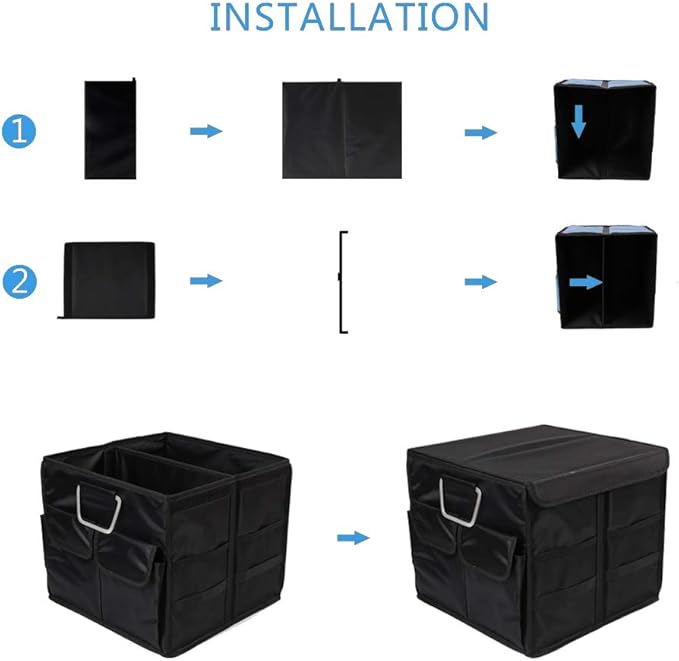 Car Trunk Organizer Collapsible Portable Multi Compartments Organizer with Non Slip Straps for SUV Truck Auto Vehicle Car Auto Minivan(Small covered, Black)