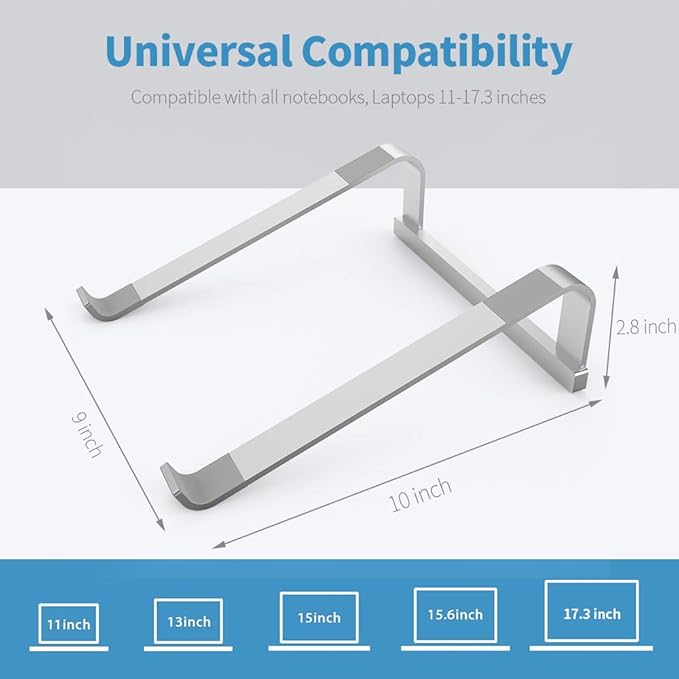 LENRUE Laptop Stand for Desk，Stable MacBook Pro Stand，Ergonomic Aluminum Computer Riser for 12 13 15 16.2 inch ，Computer Cooling Stand for Mac MacBook Pro Air,HP, Dell, More PC Notebook (Silver)