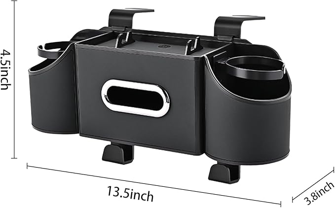 Back Seat Car Organizer,4 in 1 Multifunctional Car Back Seat Storage Box with Drink Cup Holder Tissue Box, for Hold Phone,Snacks, Drinks, Handbag-Black
