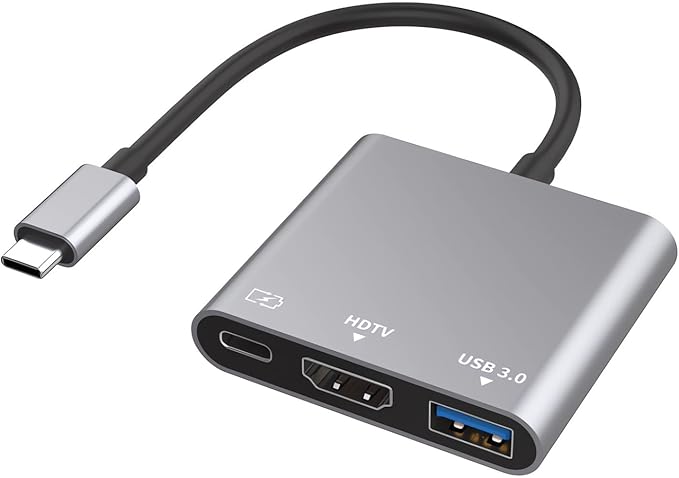 USB C Hub,USB-c Digital av Multiport Adapter with 4K HDMI Output/USB-C Fasting Charging Port&USB 3.0 Port Compatible for MacBook Pro M1/16-20 Air M1/18-20 iMac,XPS, Laptop (Grey - USB c3 in 1)