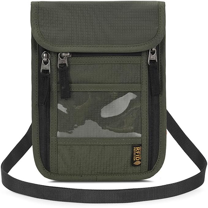 Passport Holder for Travel, Neck Pouch Travel Wallet With RFID Blocking, Waterproof Lightweight Passport Wallet for Women and Men (Army Green)